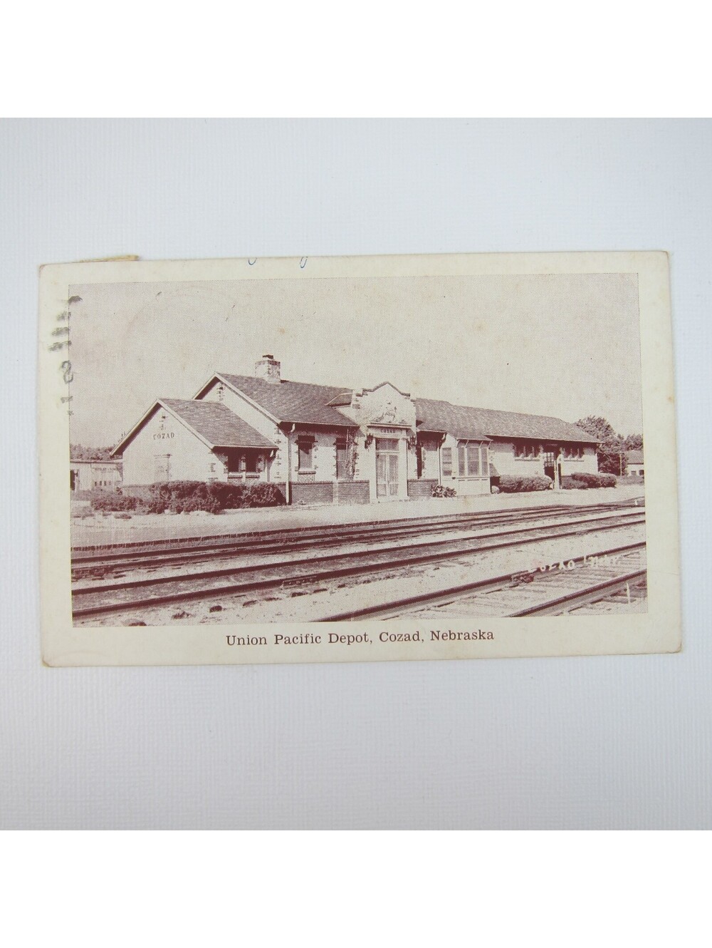 Postcard Union Pacific Train Depot Cozad Nebraska Photo Vintage 1944 Litho Print
